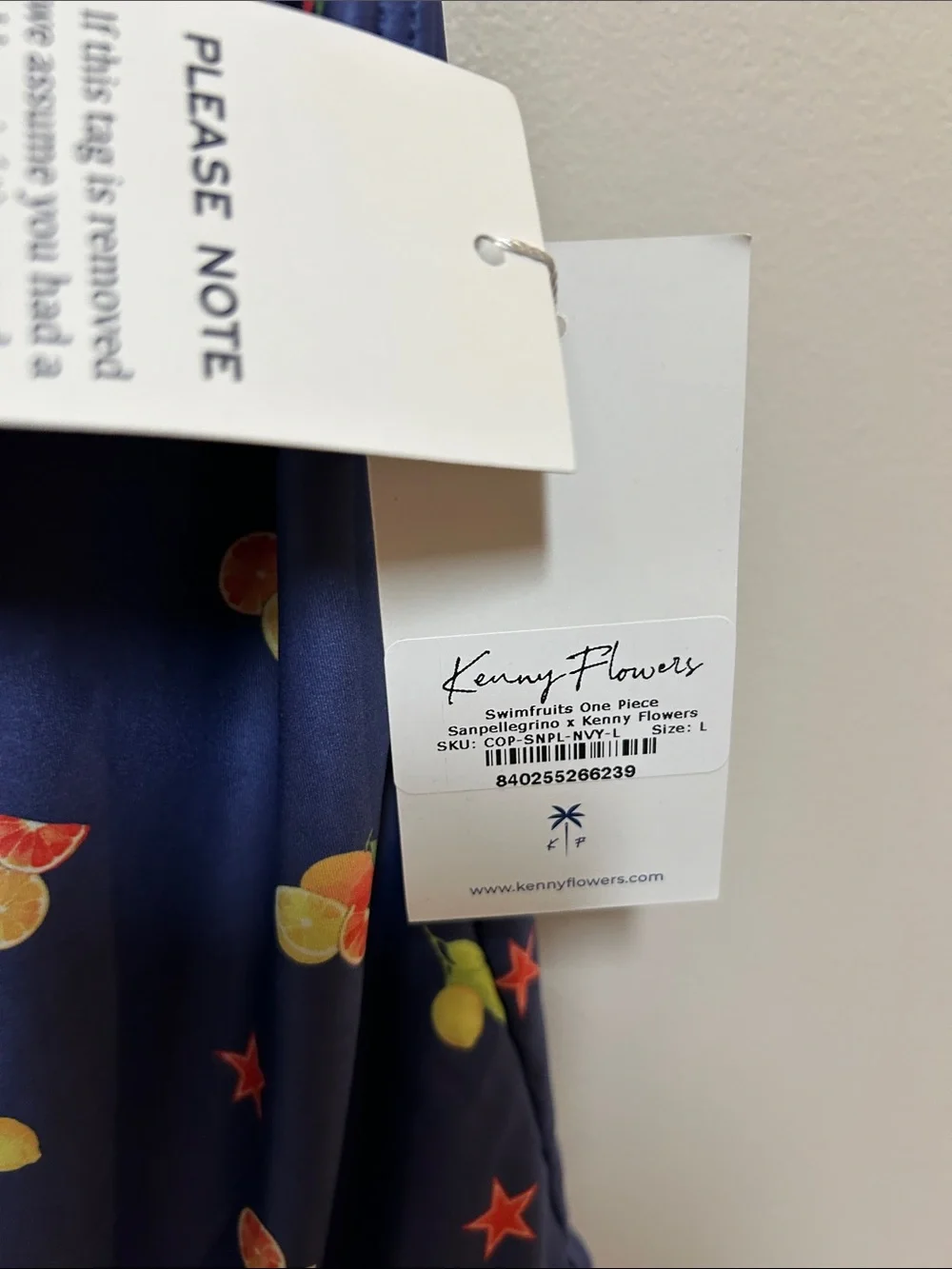 San Pellegrino X Kenny Flowers NWT L Navy Citrus Fruit-Print One-Piece Swimsuit